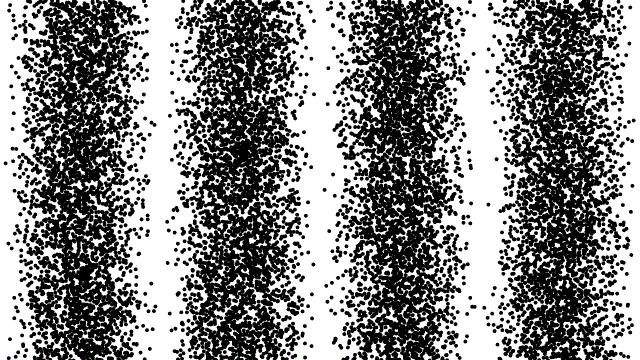Electrons exhibit wave properties as well as particle properties, and can be used to construct images or probe particle sizes just as well as light can. Here, you can see the results of an experiment where electrons are fired one-at-a-time through a double-slit. Once enough electrons are fired, the interference pattern can clearly be seen.