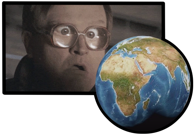 Man agape looking at model of Earth